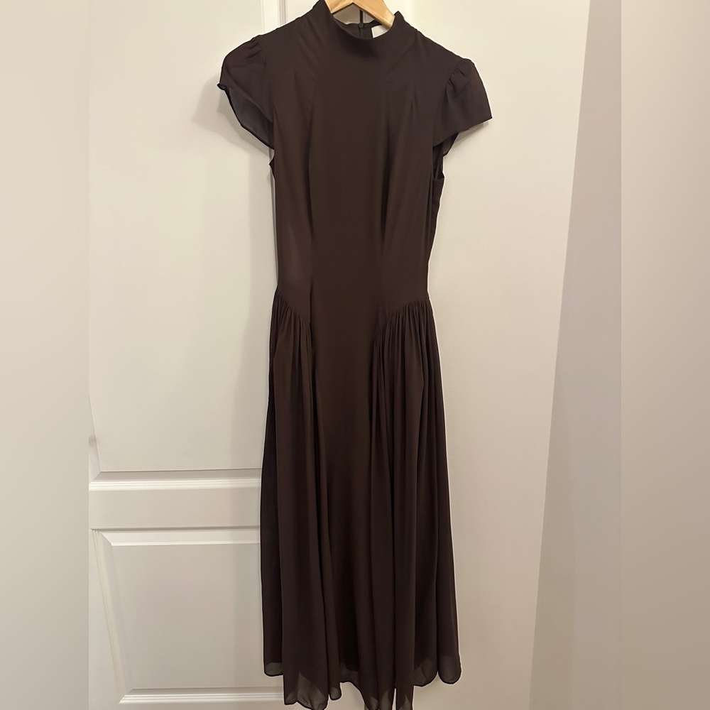 NEW Reformation Maven Midi Dress Full Skirt in Mole Brown | size 6 - Picture 8 of 13